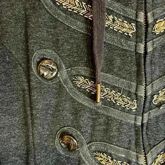 Miss Me Military Style Zip Embellished Stretch Hoodie Jacket Womens L - Picture 3 of 5